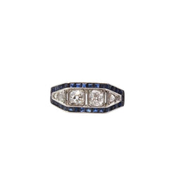 Bague art déco diamants et saphirs calibrés en or et platine - Castafiore