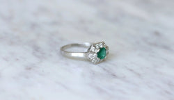 Bague Art Deco Emeraude et Diamants sur Platine - Castafiore