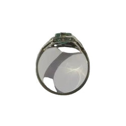 Bague Art Déco en or blanc, émeraude et diamants - Castafiore