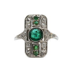 Bague Art Déco en or blanc, émeraudes et diamants - Castafiore