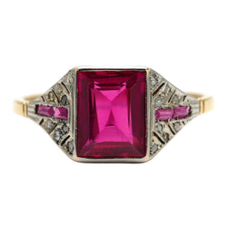 Bague Art Déco en or blanc, or jaune, rubis et diamants - Castafiore