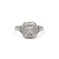 Bague Art Déco en or blanc, platine et diamants - Castafiore