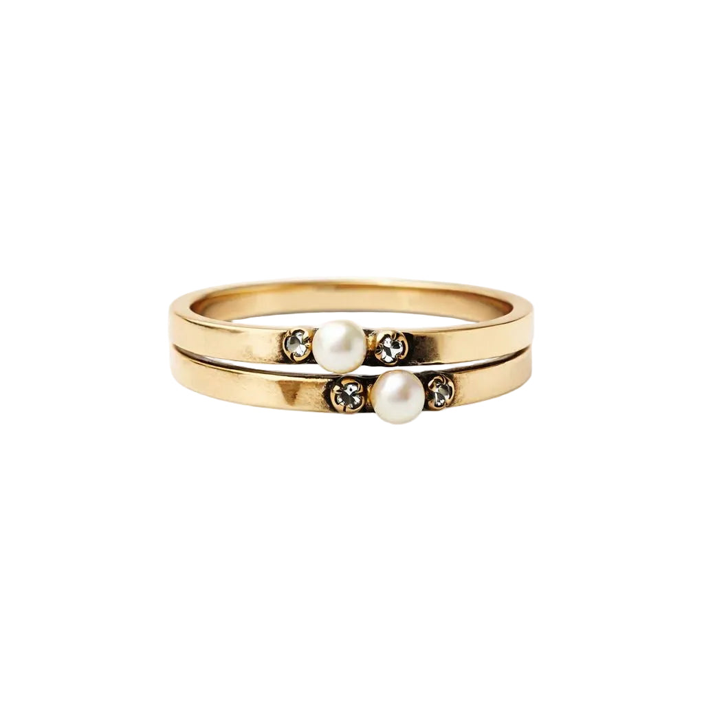 Bague Art Deco en or jaune avec diamant et perle - Castafiore
