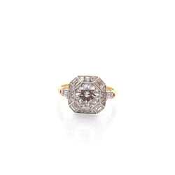Bague Art Déco en or jaune, platine et diamants - Castafiore