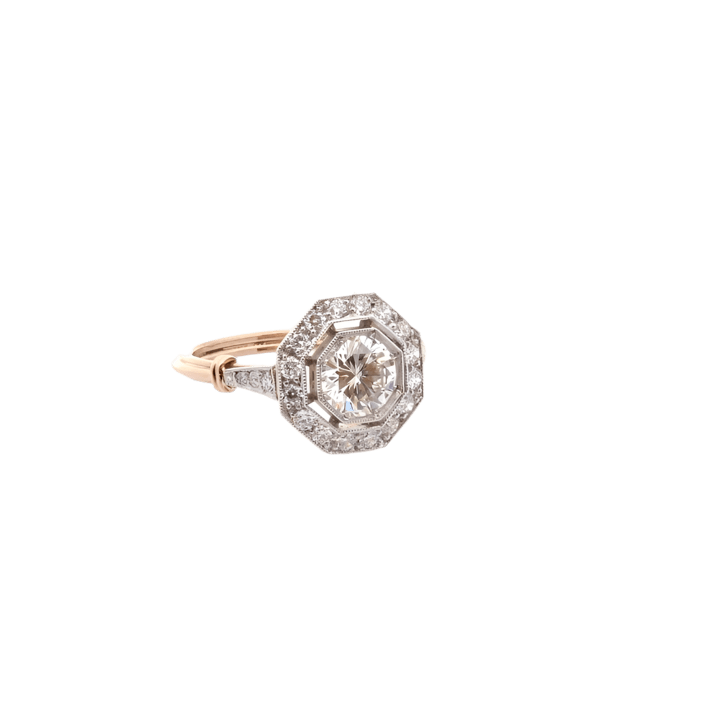 Bague Art Déco en or jaune, platine et diamants - Castafiore