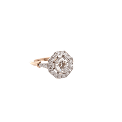 Bague Art Déco en or jaune, platine et diamants - Castafiore