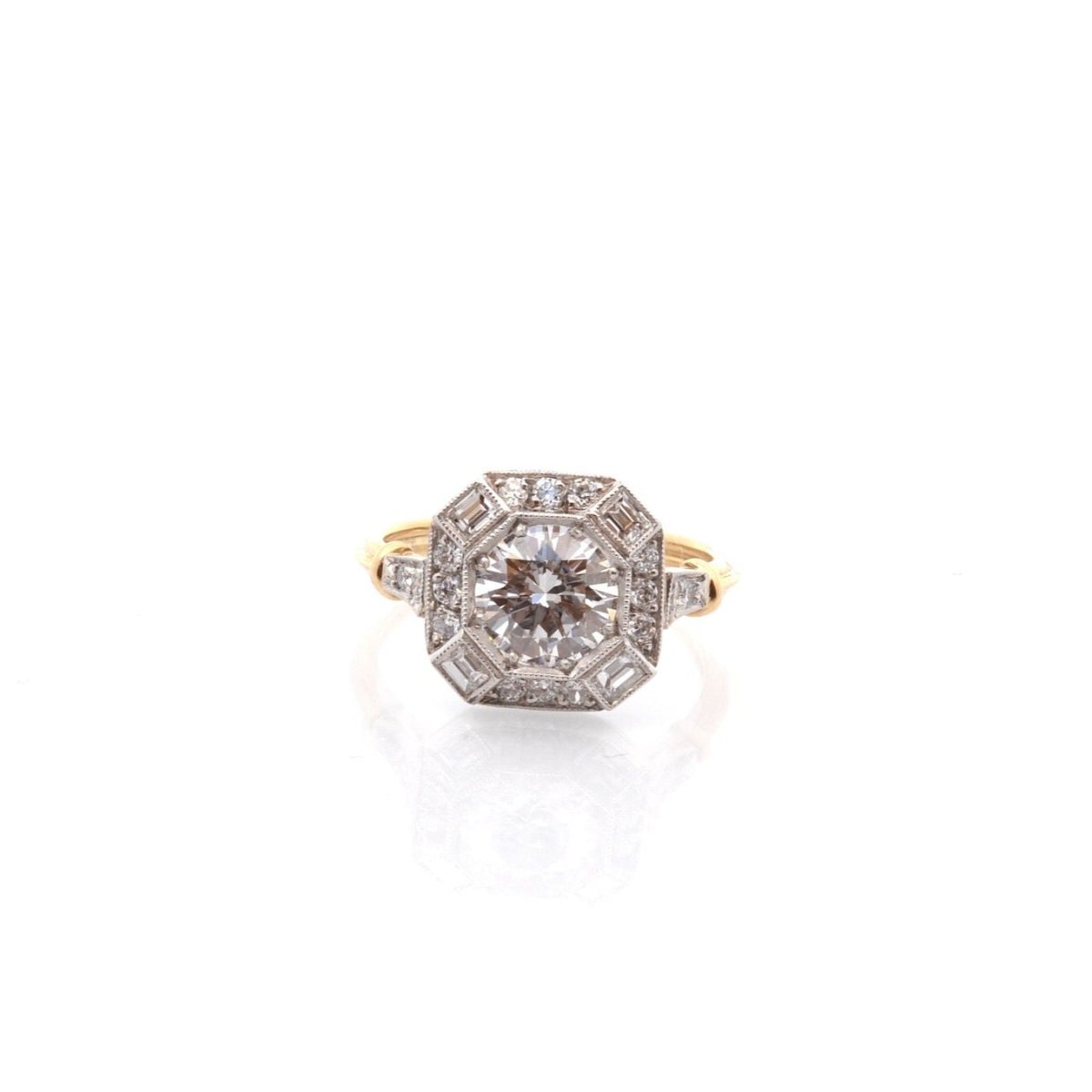 Bague Art Déco en or jaune, platine et diamants - Castafiore