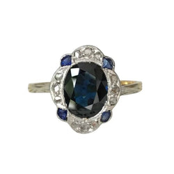Bague Art-Déco en or jaune, platine, saphir et diamants - Castafiore