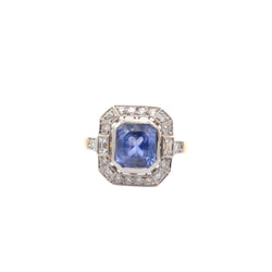 Bague art déco en or jaune, platine saphir et diamants - Castafiore