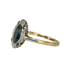 Bague Art-Déco en or jaune, platine, saphir et diamants - Castafiore