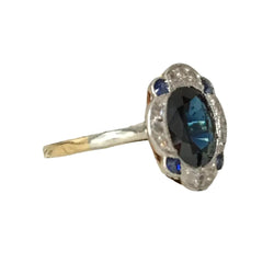 Bague Art-Déco en or jaune, platine, saphir et diamants - Castafiore