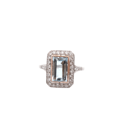 Bague Art déco en or, platine, aigue - marine et diamants - Castafiore