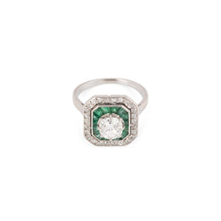 Bague Art déco en platine, émeraudes et diamants - Castafiore