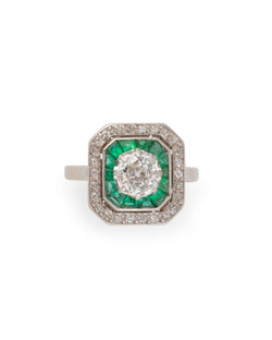 Bague Art déco en platine, émeraudes et diamants - Castafiore