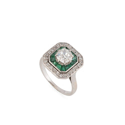 Bague Art déco en platine, émeraudes et diamants - Castafiore