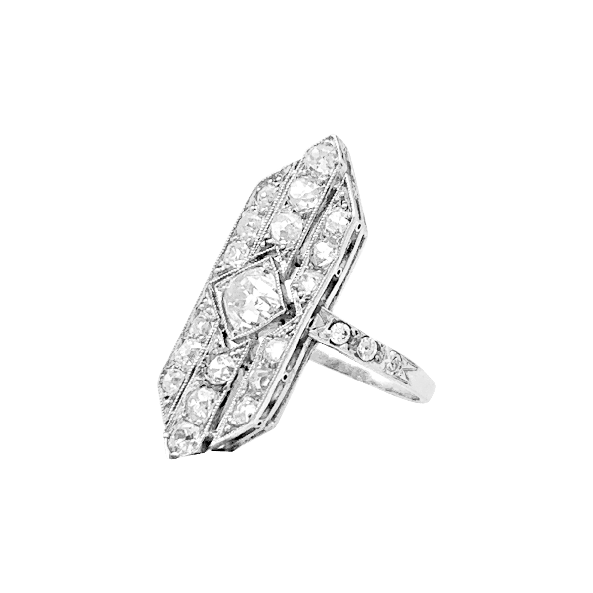 Bague Art Déco en platine et diamants - Castafiore