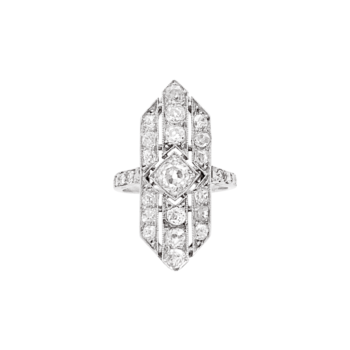 Bague Art Déco en platine et diamants - Castafiore