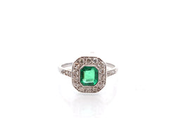 Bague art déco en platine et émeraude - Castafiore