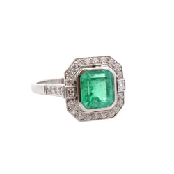 Bague Art déco en platine et émeraude - Castafiore