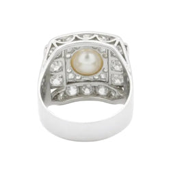 Bague Art Déco en platine, perle de Culture et diamants - Castafiore