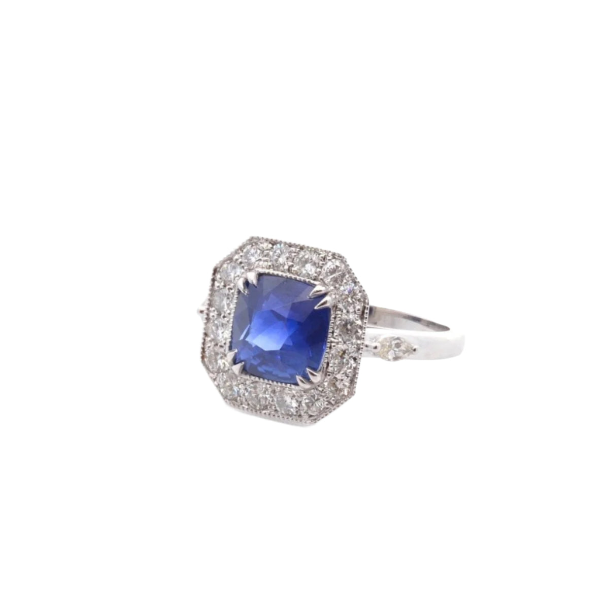Bague Art Déco en platine, saphir et diamants - Castafiore