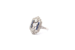 Bague Art déco en platine, saphirs et diamants - Castafiore