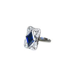 Bague Art Déco Losange Saphir synthétique et diamants - Castafiore