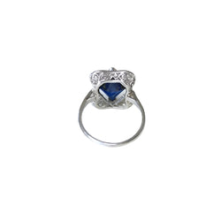 Bague Art Déco Losange Saphir synthétique et diamants - Castafiore