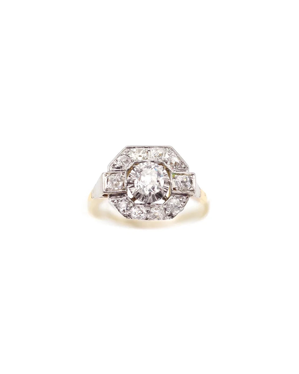 Bague Art Déco octogonale diamants en or - Castafiore