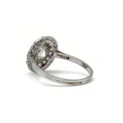 Bague art - deco or 750 et platine, diamants tailles ancienne et rubis calibrés années 1920 - Castafiore