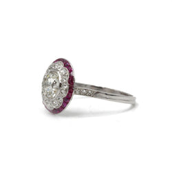 Bague art - deco or 750 et platine, diamants tailles ancienne et rubis calibrés années 1920 - Castafiore