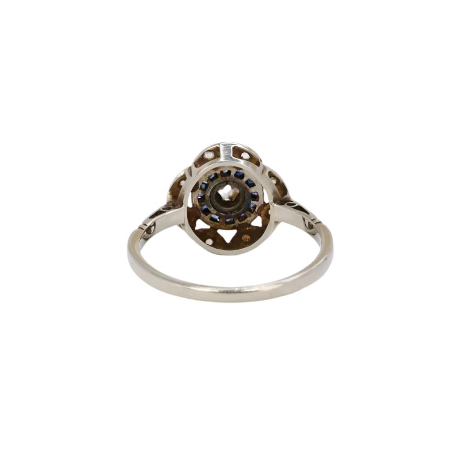 Bague Art Déco or blanc saphirs diamants - Castafiore