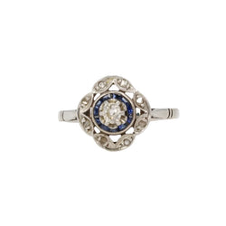 Bague Art Déco or blanc saphirs diamants - Castafiore