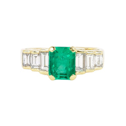 Bague Art Deco or jaune diamants emeraude colombienne Muzo 1,9 carat - Castafiore