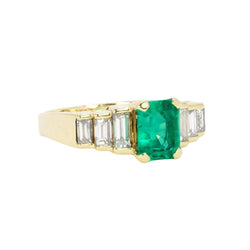 Bague Art Deco or jaune diamants emeraude colombienne Muzo 1,9 carat - Castafiore