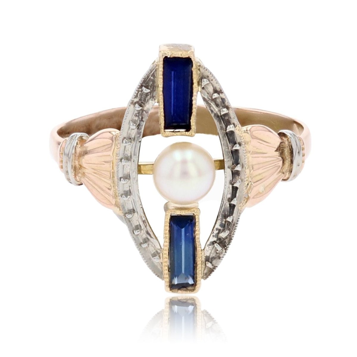 Bague art déco perle saphirs 2 ors - Castafiore