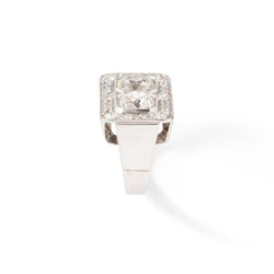 Bague Art déco rectangulaire en or blanc, platine et diamants - Castafiore