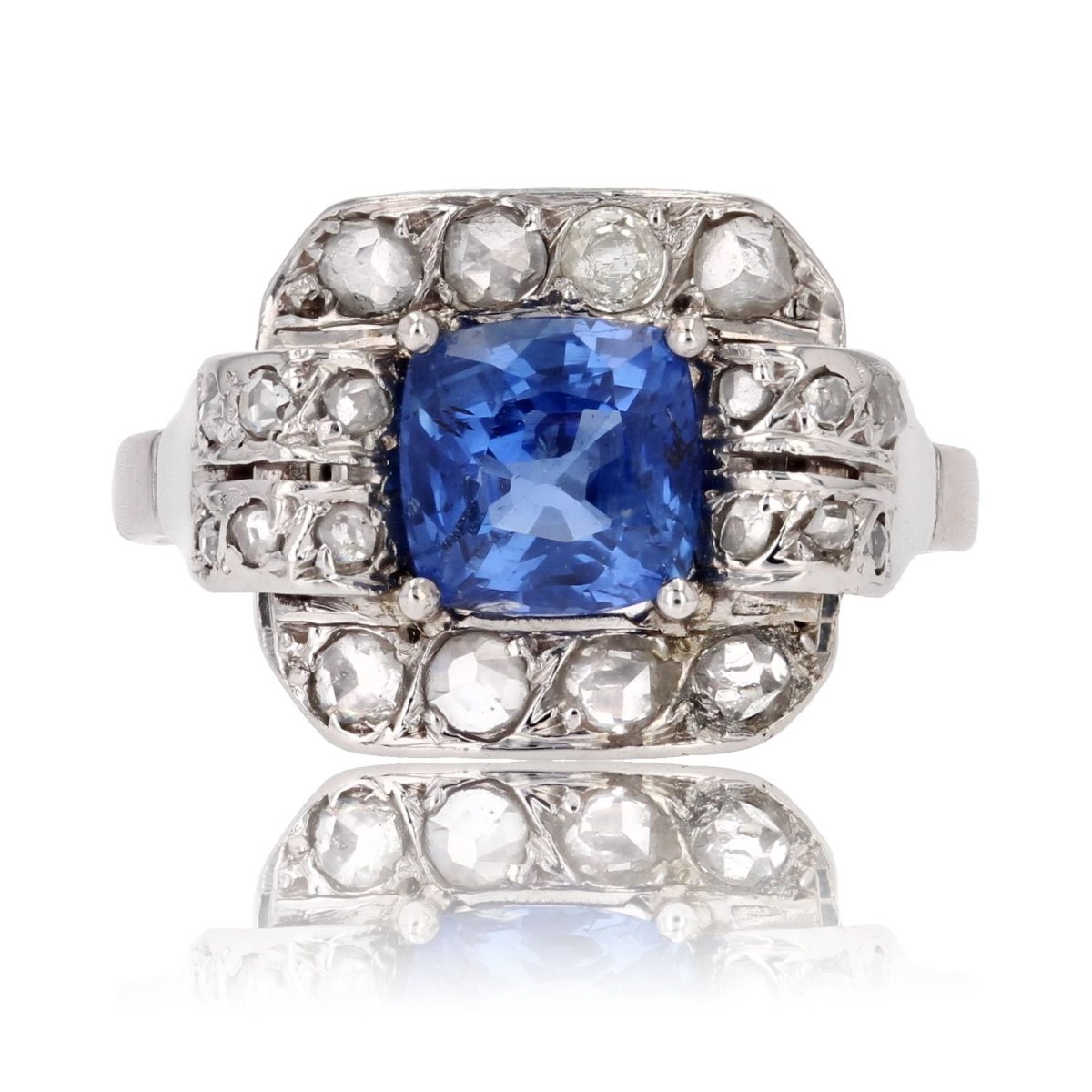 Bague art déco saphir et diamants - Castafiore