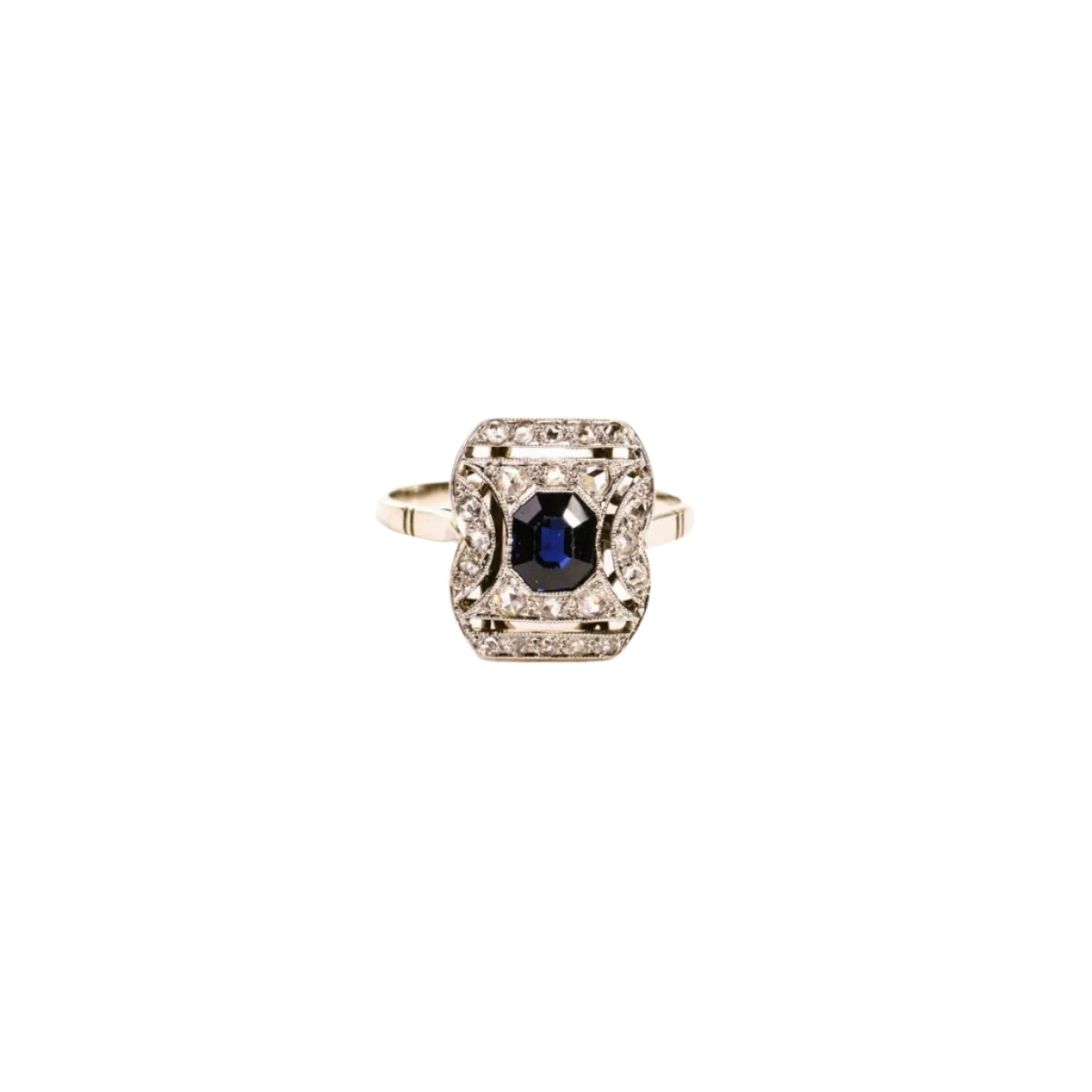 Bague Art Déco saphir et diamants en or et platine - Castafiore