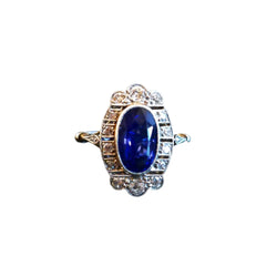 Bague Art Déco Saphir Naturel Non Chauffé Et Diamants, Certificat. - Castafiore