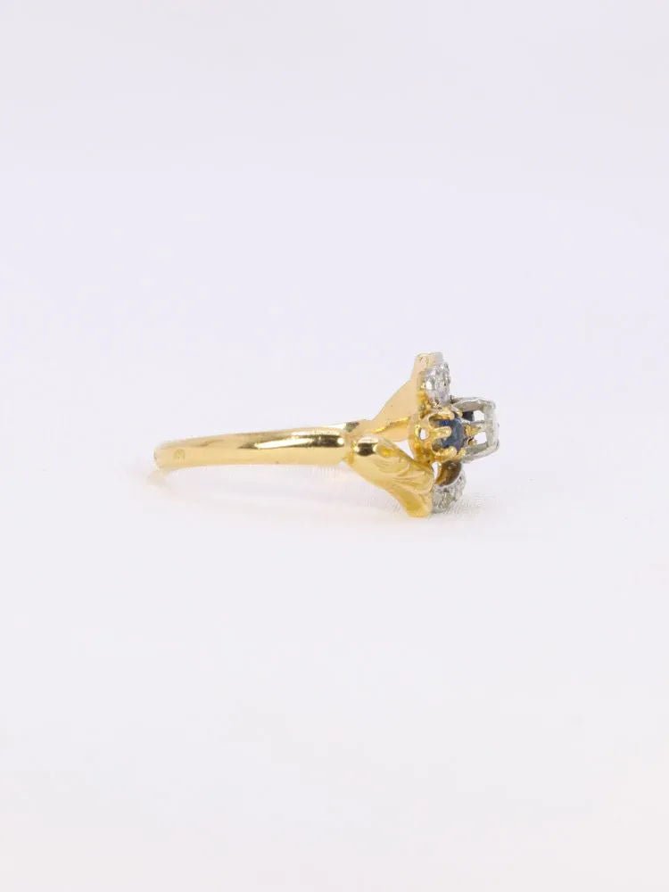 Bague Art Nouveau trilogie or jaune saphir diamants - Castafiore