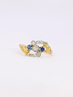 Bague Art Nouveau trilogie or jaune saphir diamants - Castafiore
