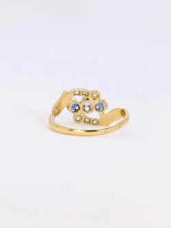 Bague Art Nouveau trilogie or jaune saphir diamants - Castafiore