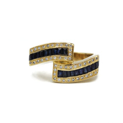 Bague asymétrique en or jaune et diamants saphirs - Castafiore