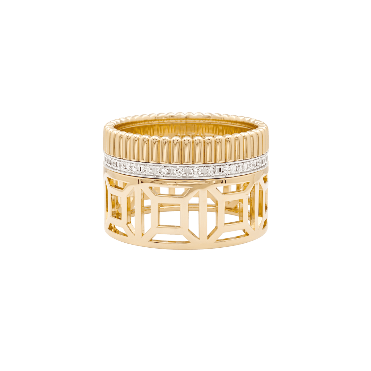 Bague Bandeau BOUCHERON "Quatre Radiat Edition Ajourée" en or blanc, or jaune et diamants - Castafiore