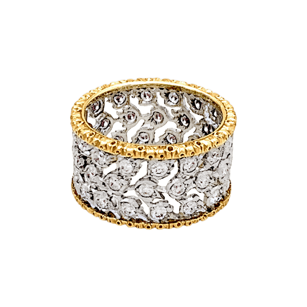 Bague Bandeau BUCCELLATI "Éternelle Band" en or blanc, or jaune et diamants - Castafiore