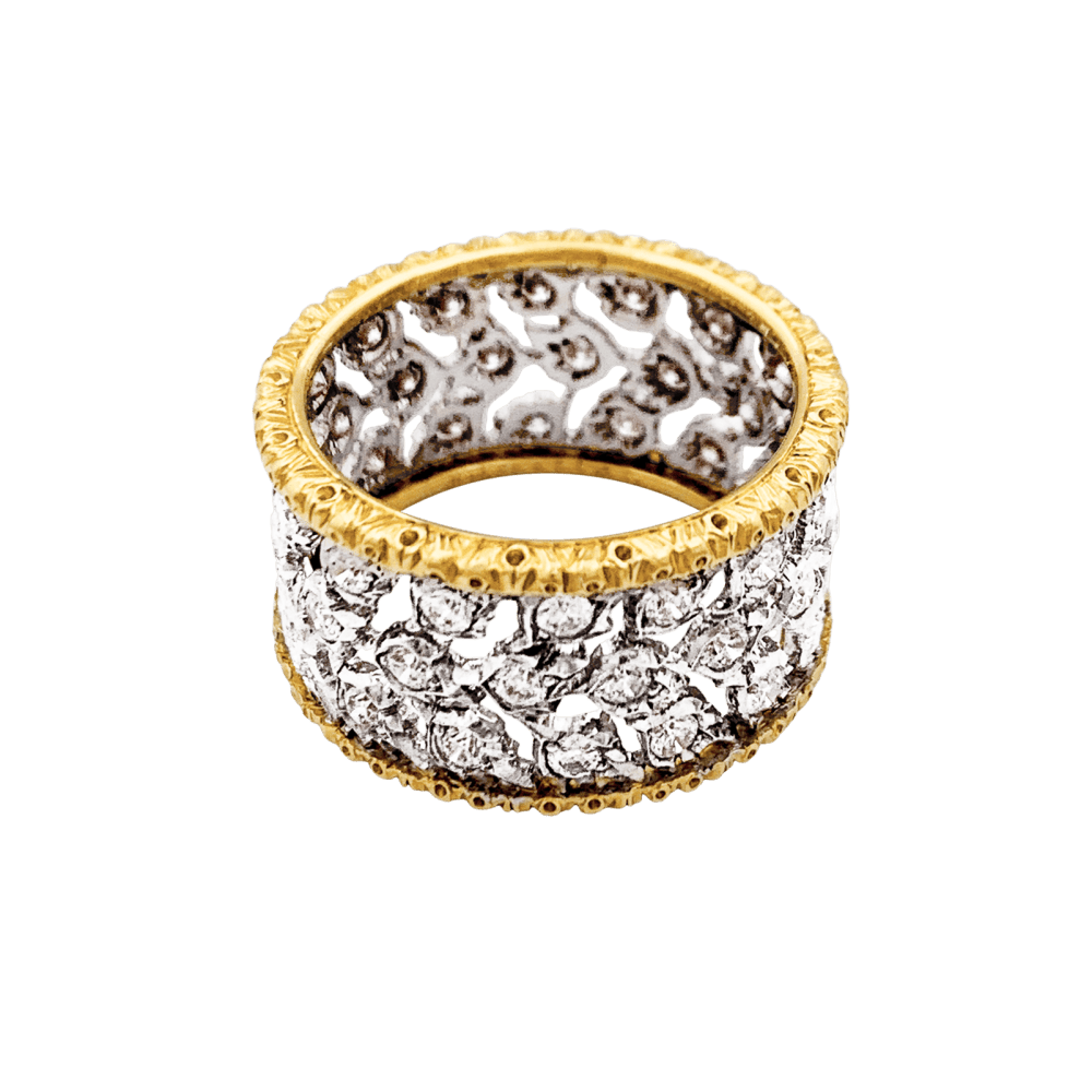 Bague Bandeau BUCCELLATI "Éternelle Band" en or blanc, or jaune et diamants - Castafiore
