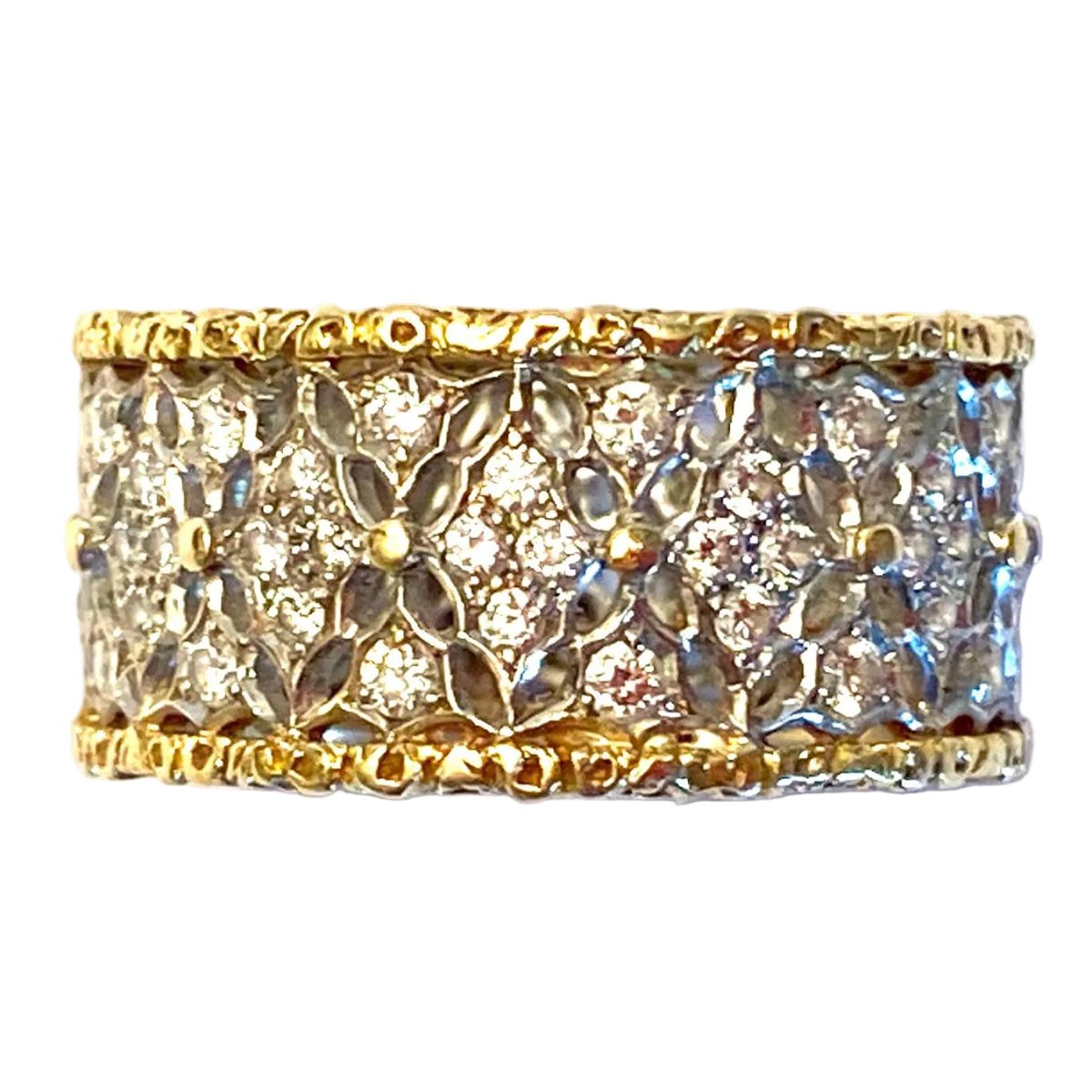 Bague Bandeau BUCCELLATI "Eternelle Vietri" en or blanc, or jaune et diamants - Castafiore