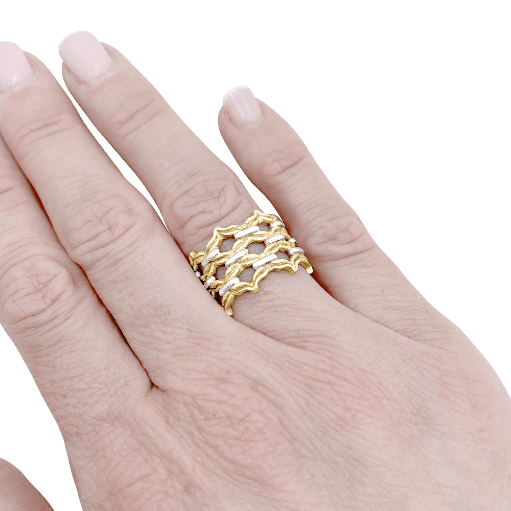 Bague Bandeau BUCCELLATI "Voile" en or jaune et or blanc - Castafiore