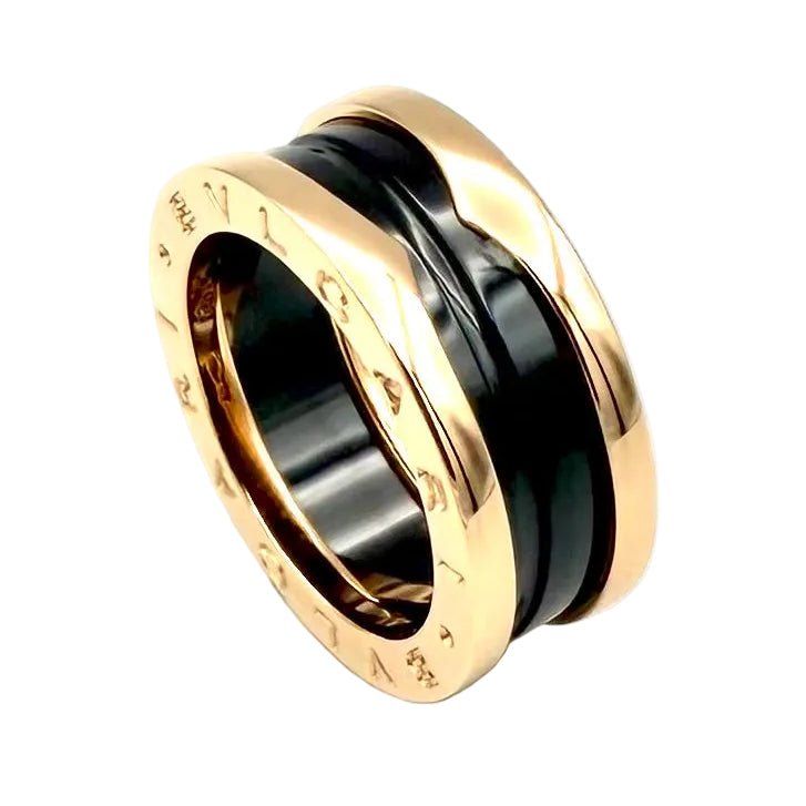 Bague Bandeau BULGARI "B.Zéro1" en or rose et céramique - Castafiore